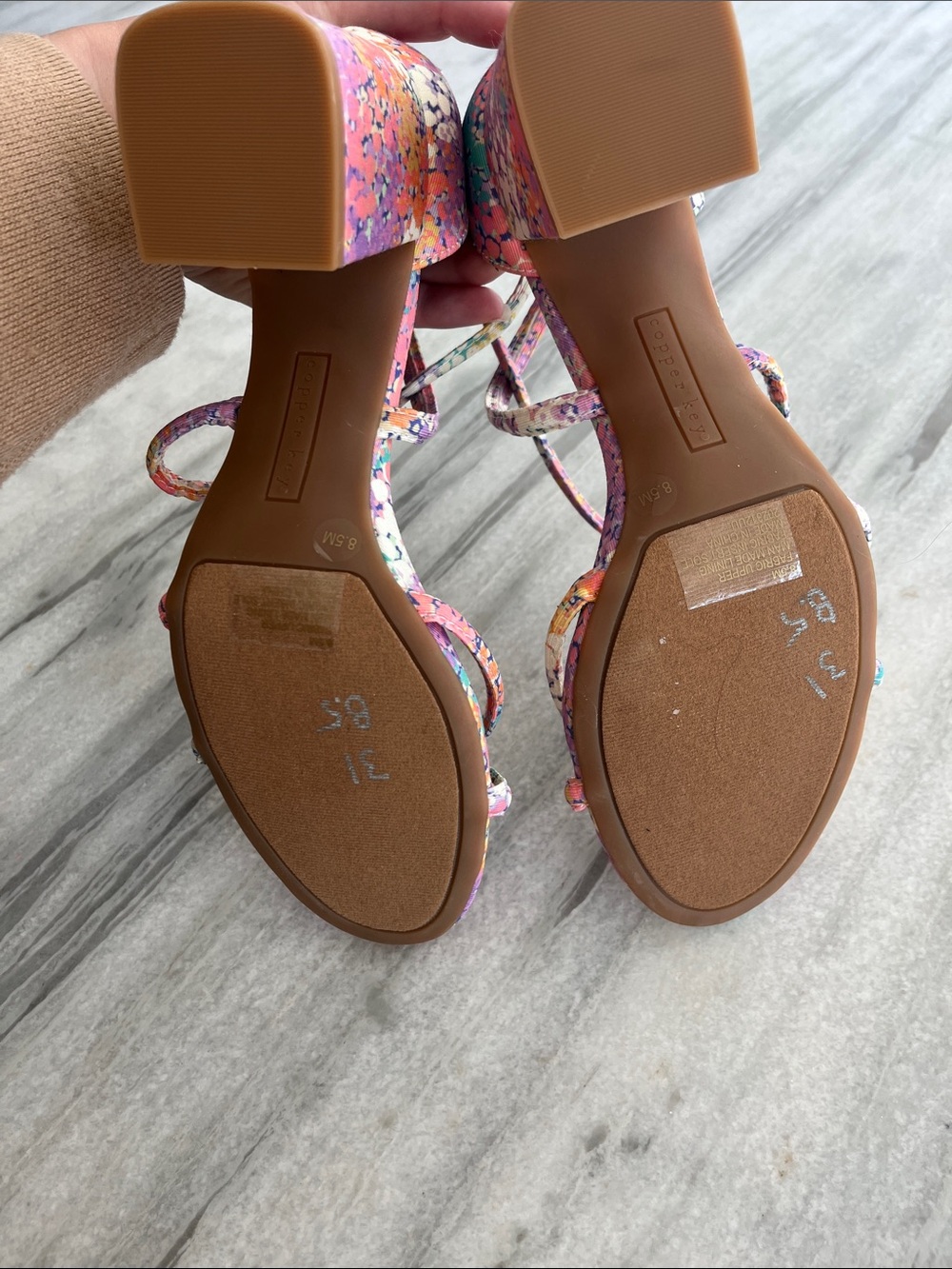 Copper Key Multicolor Floral Strappy Block Heels - Purple/Pink NWOT - Picture 7 of 7